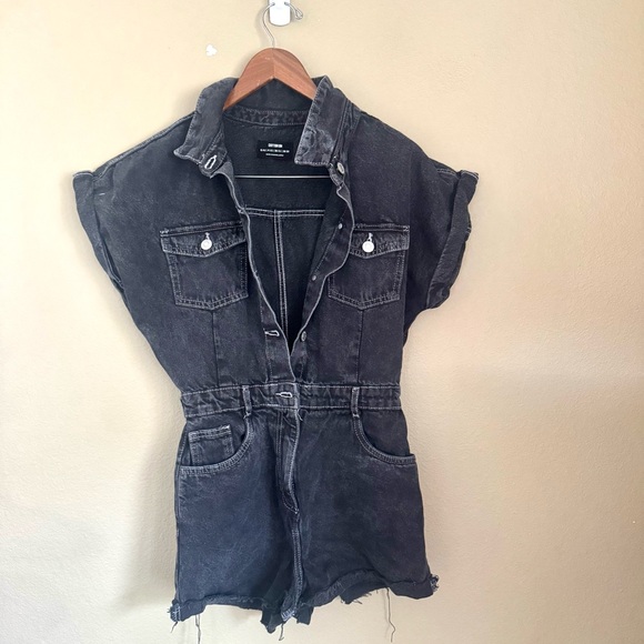 Cotton On Denim Short Sleeve Button Front Playsuit Black Size 4 - Picture 2 of 6